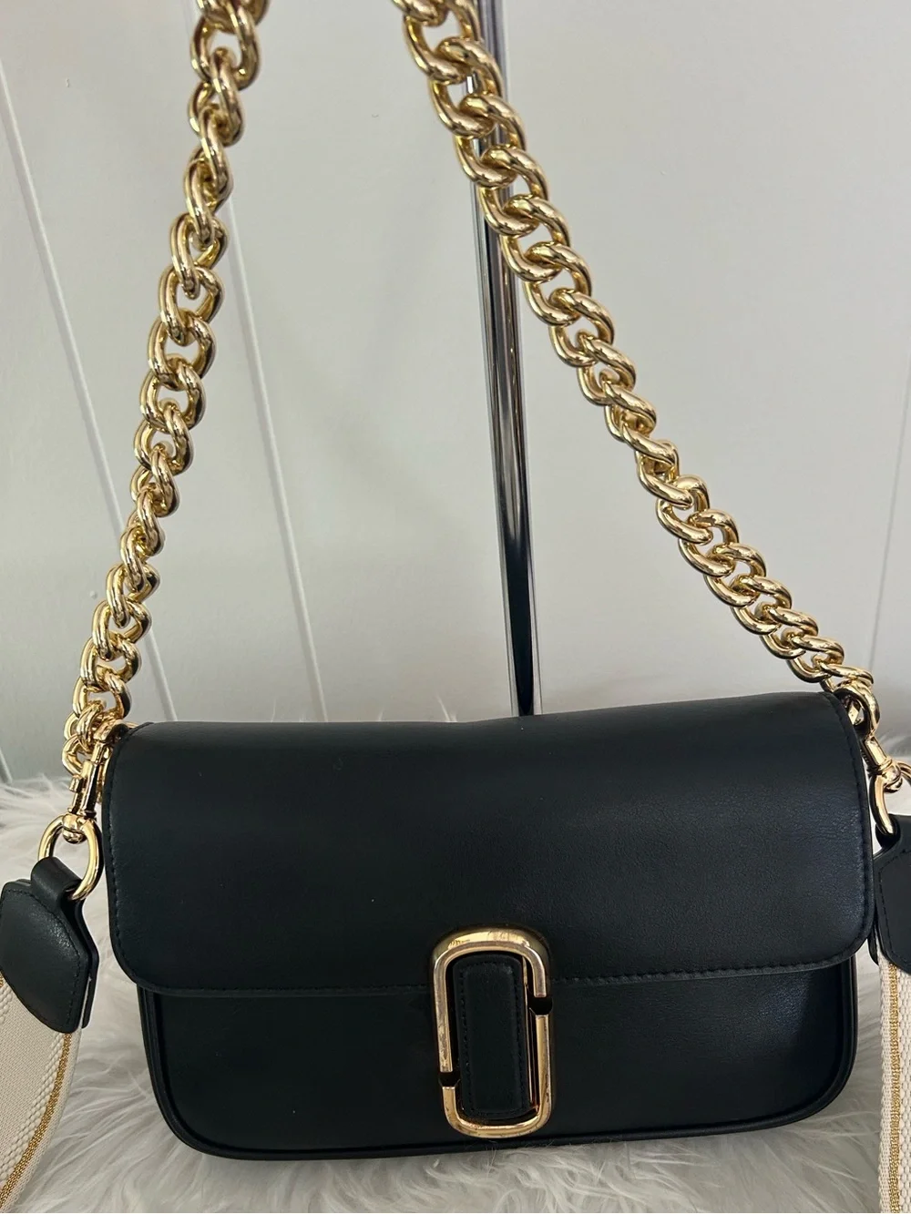 Marc Jacobs The J Marc Mini Black Leather Shoulder Crossbody Bag Chain Strap